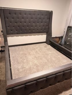 Gray Tufted Upholstered Bed Frame king Size - cama king size color gris