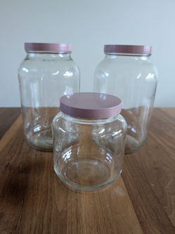 Bundle of 3 Large Glass Jars with Mauve Pink Lids