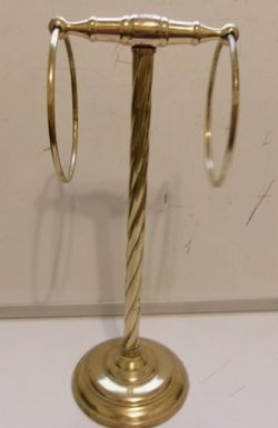 Vintage Free Standing Heavy Solid Brass Towel Holder with 2 Rings