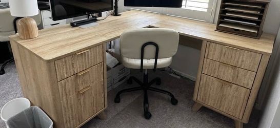 L Shape Corner Office Desk Wood & Filing Cabinet