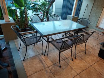 7-Piece Outdoor Patio Dining Set – Glass Table + 6 Steel Chairs