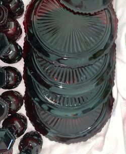 VINTAGE (NEW AND NEVER USED) AVON 1876 CAPE COD COLLECTION RUBY RED GLASSWARE (68 PIECES)