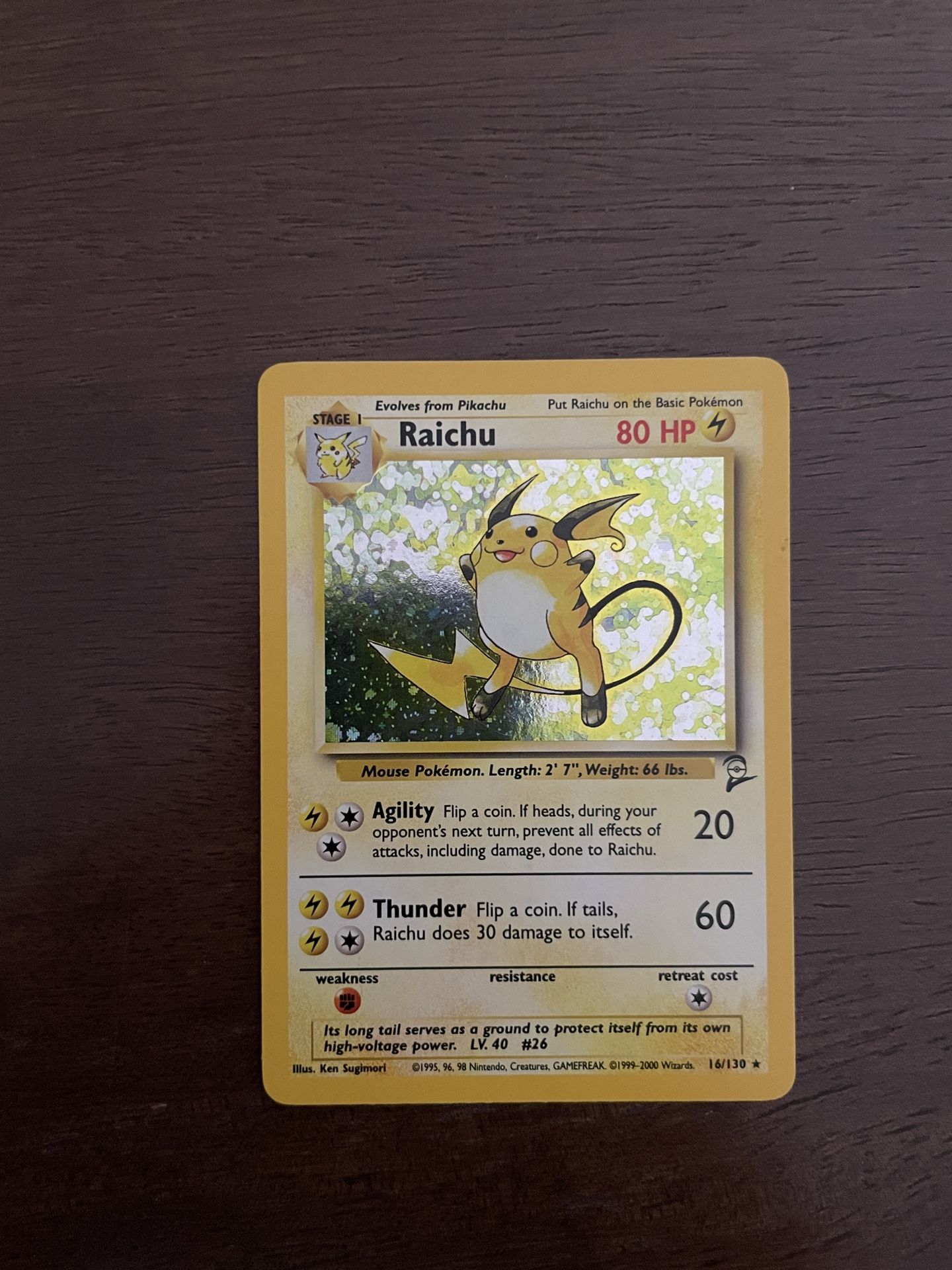 Raichu 16/130 - NM Holo Rare - Vintage WotC English Base Set 2 Pokémon Card