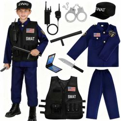 SWAT Police Costume for Kids Cop Costume with Vest Accessories Cop Dress Up Role Play Set for Halloween