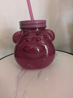 Disney toy story lotso mason jar w/ straw