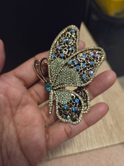 Large Butterfly Brooch with Rhinestones