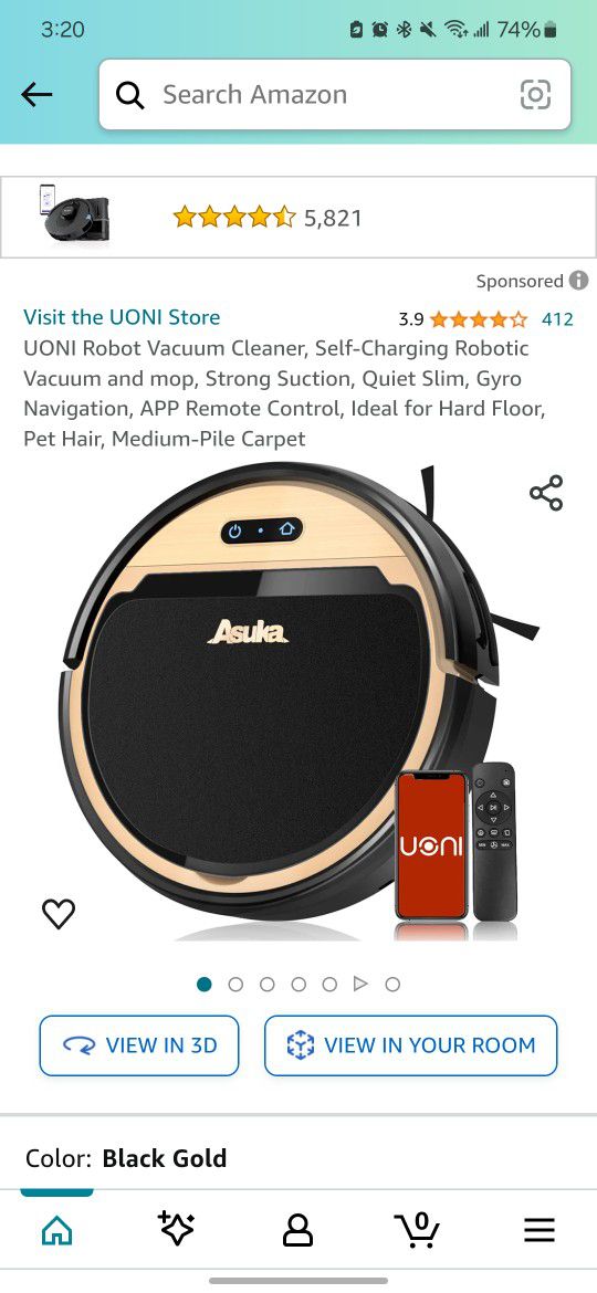 UONI Robot Vacuum Cleaner, Self-Charging Robotic Vacuum and mop, Strong Suction, Quiet Slim, Gyro Navigation, APP Remote Control, Ideal for Hard Floor