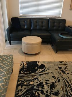 Navy Blue Custom City Furniture Leather Tufted Sectional Sofa with Chaise