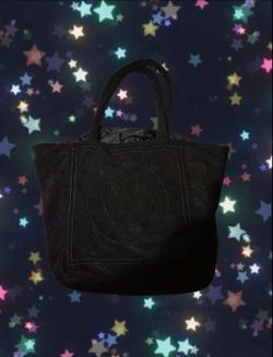 Black Canvas Tote Bag with Smiley Face