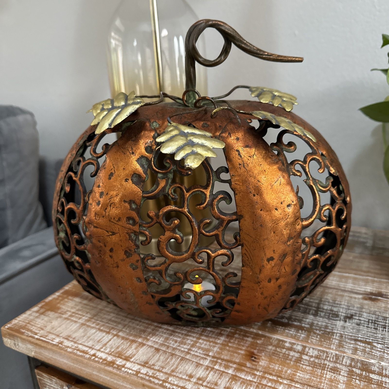 Pumpkin Votive Rustic Metal Tea Light Candle Holder Fall Thanksgiving Halloween