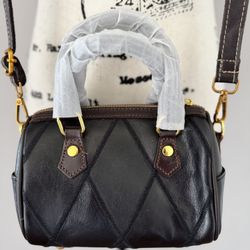 Black Crossbody Leather Bag with gold Accents 