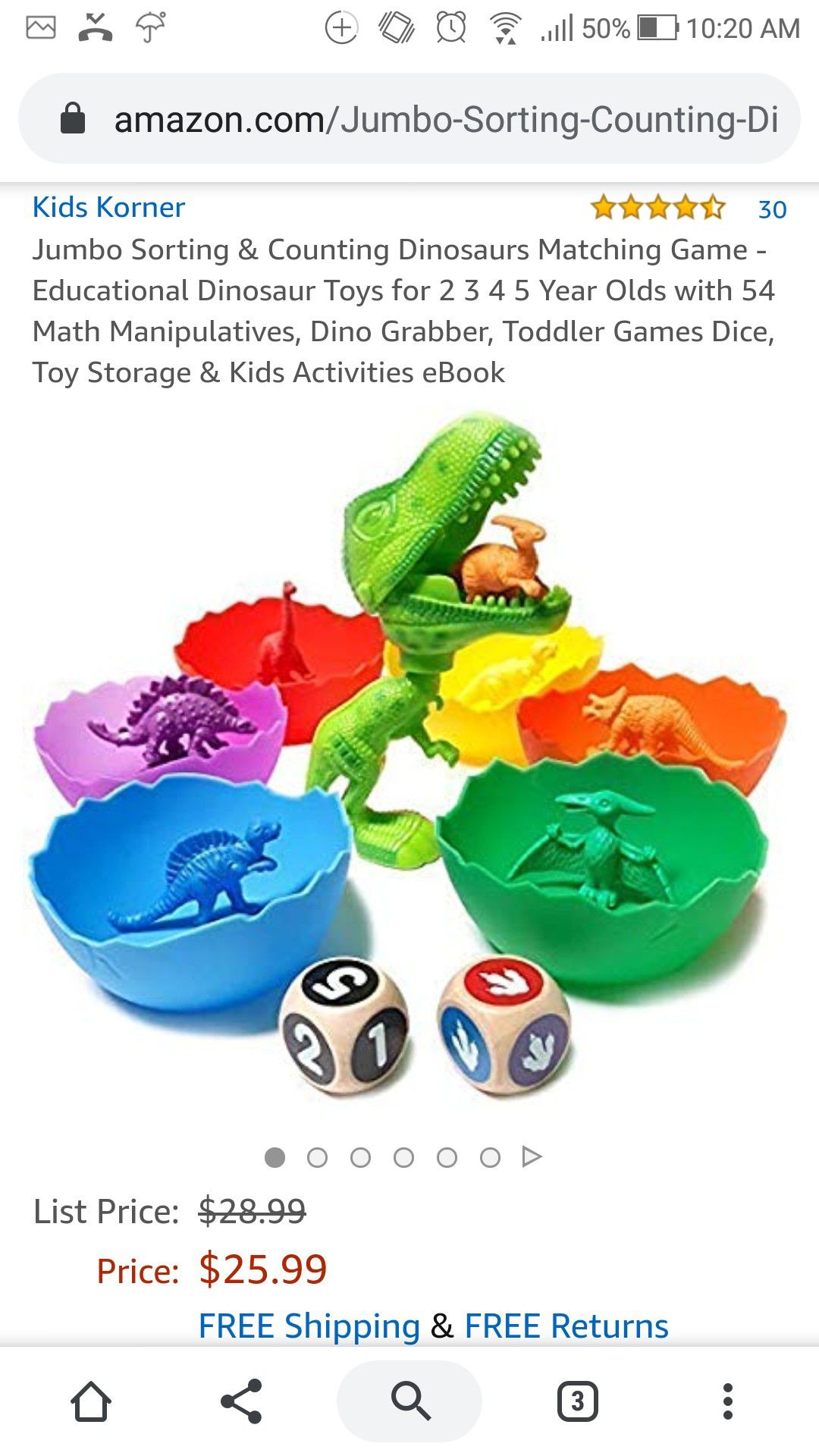 Counting Dinosaurs Matching Game
