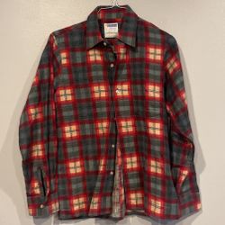 Vintage 60s Golden Key M Plaid Flannel square bottom LS Shirt