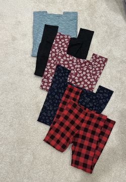 Set of Patterned and Solid Leggings (sz large, 10-12)