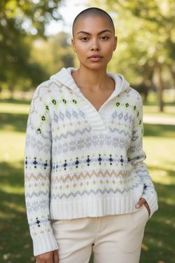 American Eagle Hooded Knit Sweater Fair Isle Pattern Size Medium 