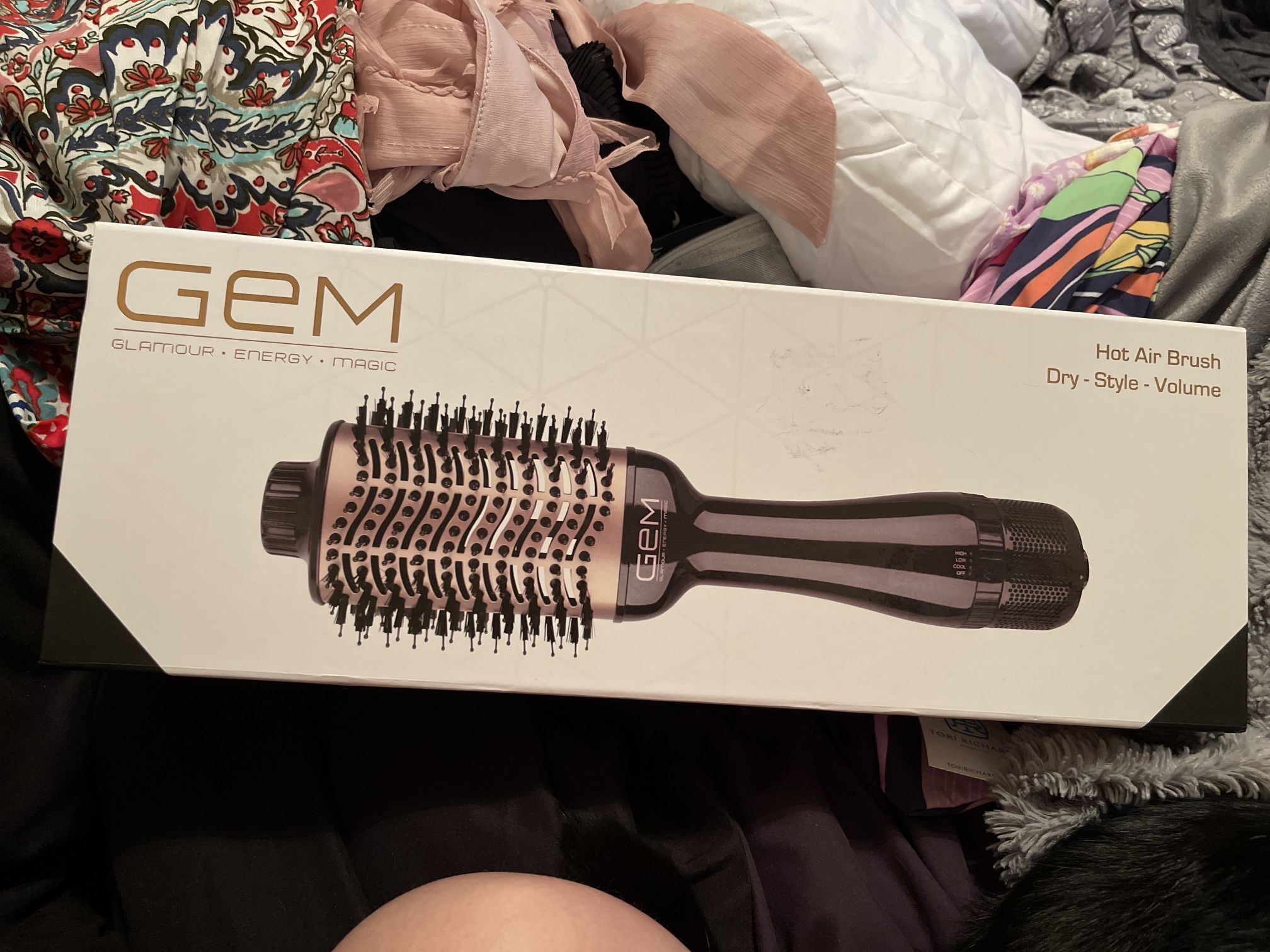 GEM Hot Air Brush Hair Dryer Brush- Black w/ Rose Gold-Brand New