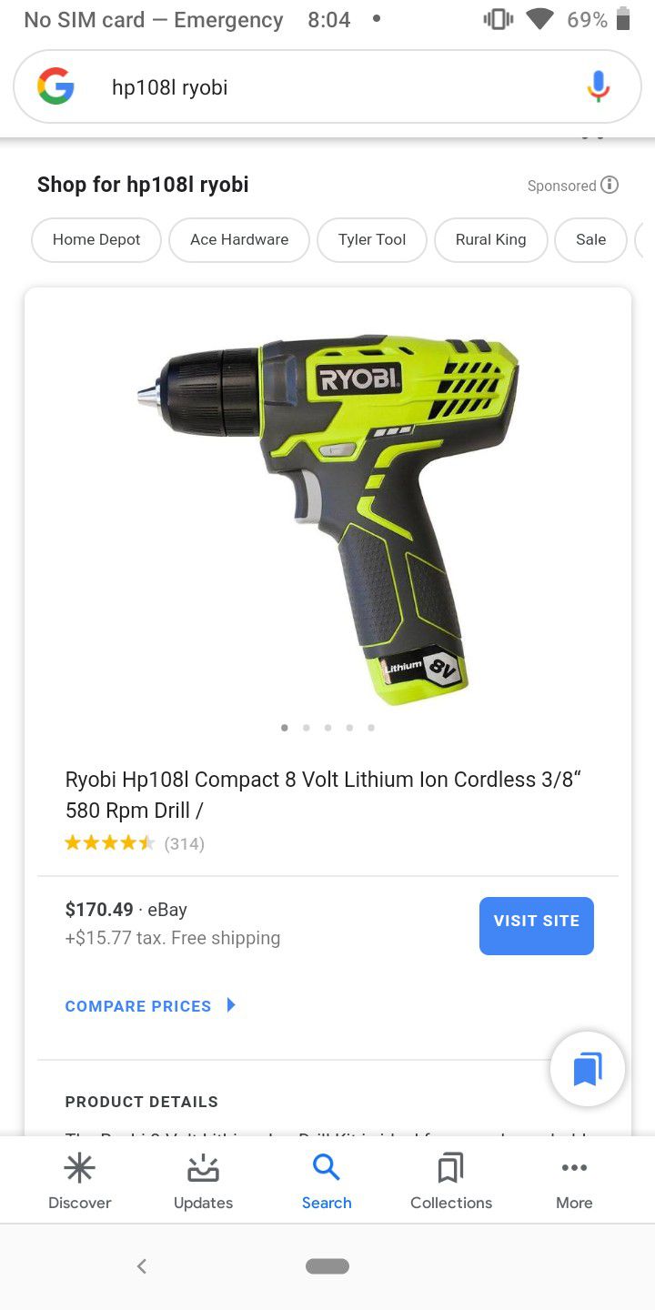Ryobi 8 volt 3/8 cordless drill