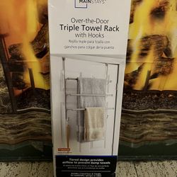 Over The Door Triple Towel Rack With Hooks