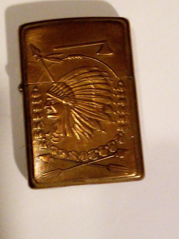 Vintage Brass Indian Head Zippo Lighter A XVI 