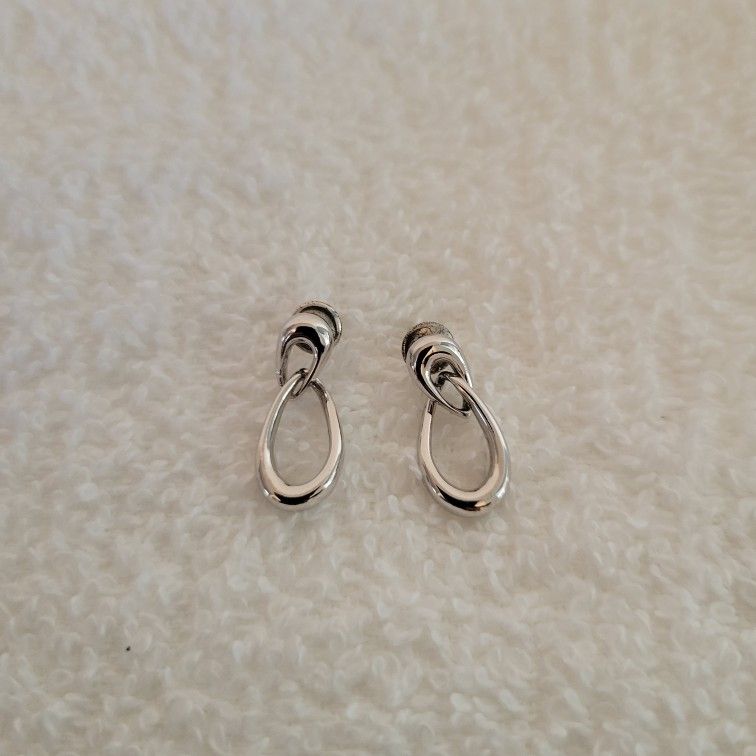 Pierced Earrings - Silver Tone Drop by Monet