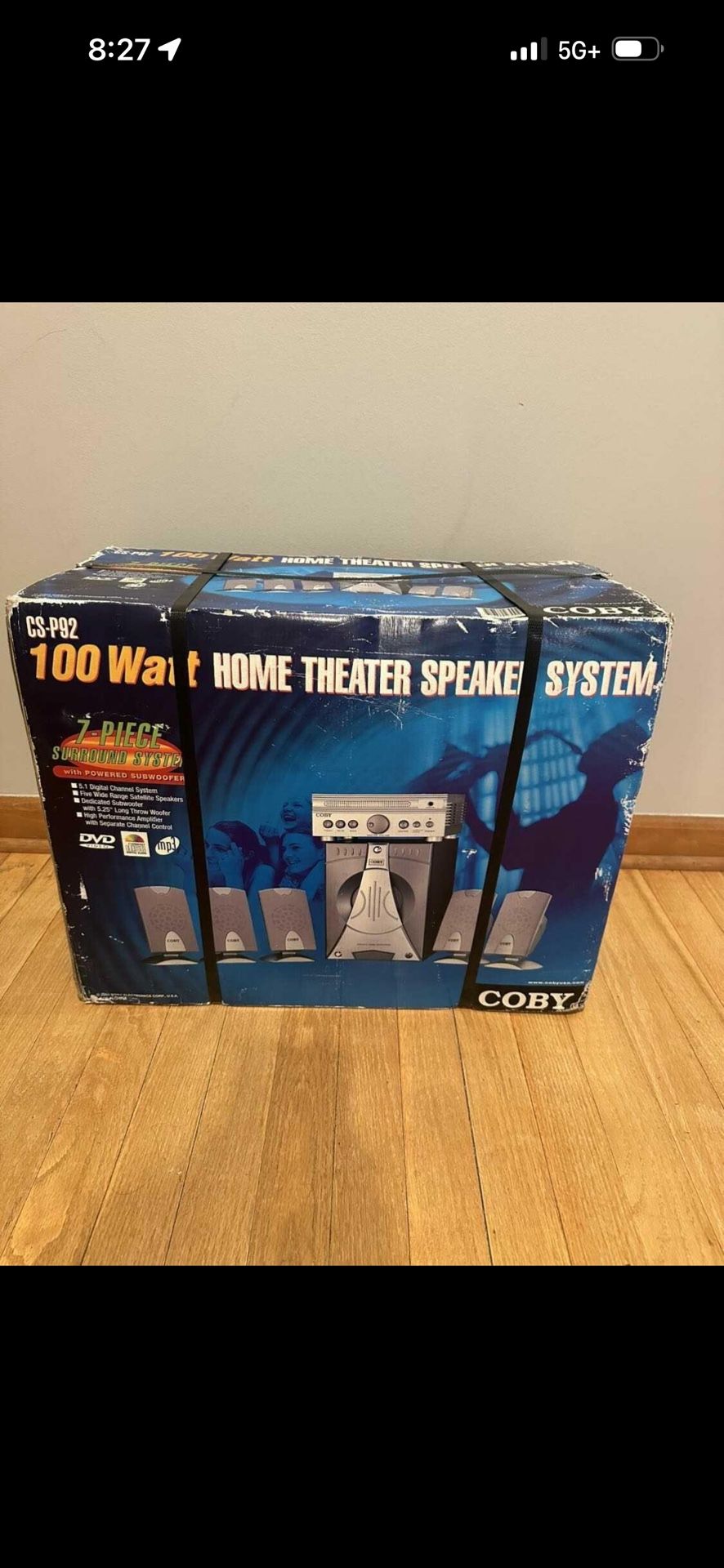 Coby 100 watt home theater speaker system. Brand new