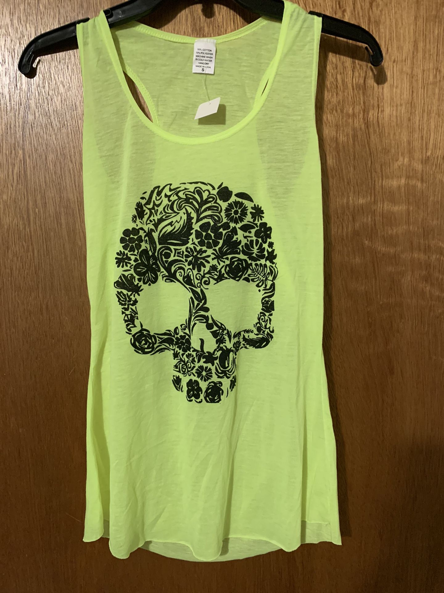 Juniors Florecent Yellow Tank w/Black Skull