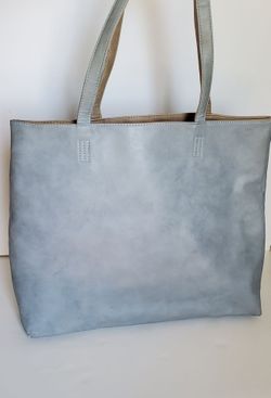 Blueish grey leather tote bag