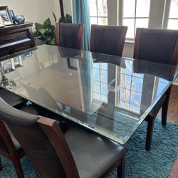 Glass Top Dining Table Set with 6 Chairs