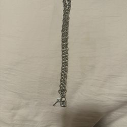 Sterling Silver Padlock Lock & Key Pendant Necklace Textured Chain Diamonds 18"