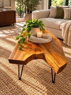 Acacia wood slab coffee table