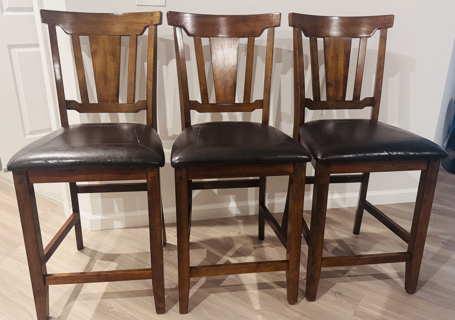 Set of 3 Wooden Bar Stools