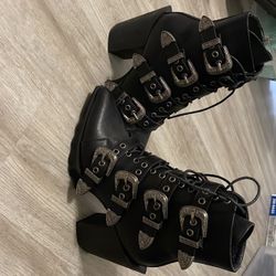 Dolls Kill 4 Chunky Buckle Lace Up Boots