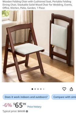 Wooden Folding Chair with Cushioned Seat, Portable Folding Dining Chair, Stackable Solid Wood Chair
