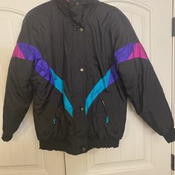 Vintage 80s-90s SKI Bombardier Color Block Men’s Medium Winter Ski Snowboard Jacket, Full Zip & Snap