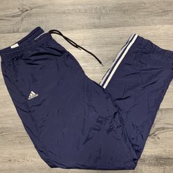 Vintage Adidas Track Pants Mens XL Navy Blue Windbreaker Lined Zip Ankle #642