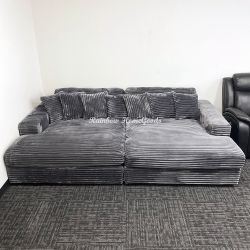 Oversized Corduroy Sleep Sofa Bed, Double Chaise Modular Sectional Couch