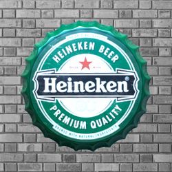 14” Heineken Bottle Cap Metal Tin Sign
