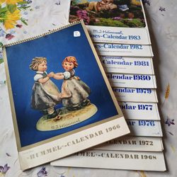 Antique M. J. Hummel Calendars 1966, 68, 72, 76, 77, 79, 80, 81, 82, 83 set of 10 Beautiful Calendars