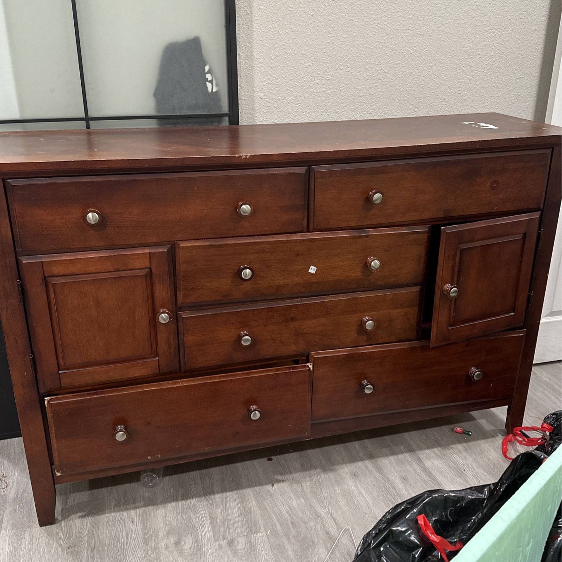 2 Nightstands And Large Wood Dresser with Mirror  For Free
