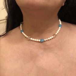 Akoya pearls blue chalcedony,crystal quartz