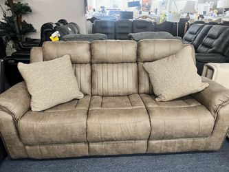 Tan Faux Leather Reclining Sofa