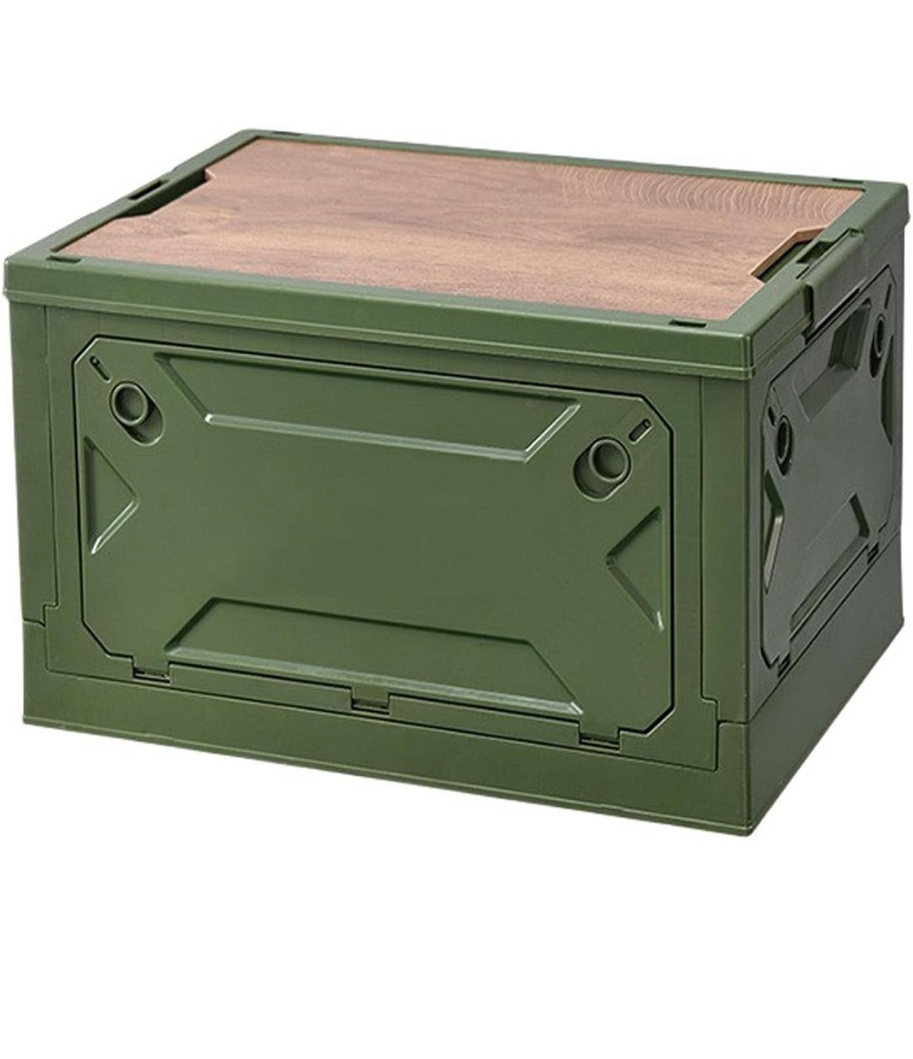New Folding Storage Bins, Plastic Camping Box with Wooden Lids, Large Capacity Storage Containers for Organizing, Stackable Storage Bins for Camping, 