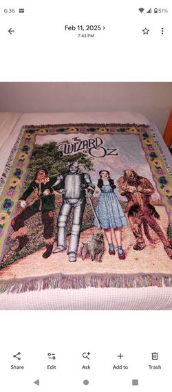 Vintage Wizard Of Oz Thin Tapestry Throw Blanket 58" x 49" EUC