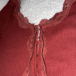Free people cropped lace maroon dainty long sleeve corset middle