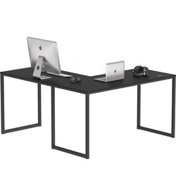 SHW Mission 55 x 60 Inches L-Shape Home Office Computer Desk, Black