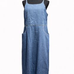 Faded Glory Denim Jumper Dress Women’s Medium Sleeveless Midi Pockets