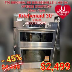 🔥New KitchenAid 30"  5 Cu.ft. Smart Built-In Electric Double Wall Combination  Microwave KOEC730SPS