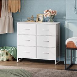 White Dresser for Bedroom, 6 Drawer Double Dresser, Fabric Storage W(27)