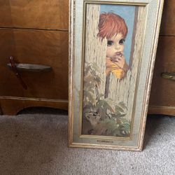 Vintage “Left Out” Big Eyes Print by Miki – Framed Wall Art