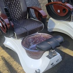 Whale Spa Alden Crystal Pedicure Chair with a white base and chocolate brown genuine leather upholstery. 